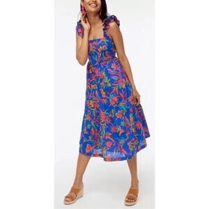 $128 J. Crew Floral Tropical Square Neck Midi Dress Blue Size 6 EUC